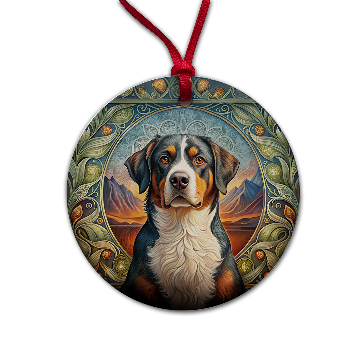 Greater Swiss Mountain Dog Art Nouveau Round Ceramic Holiday Christmas Tree Ornament