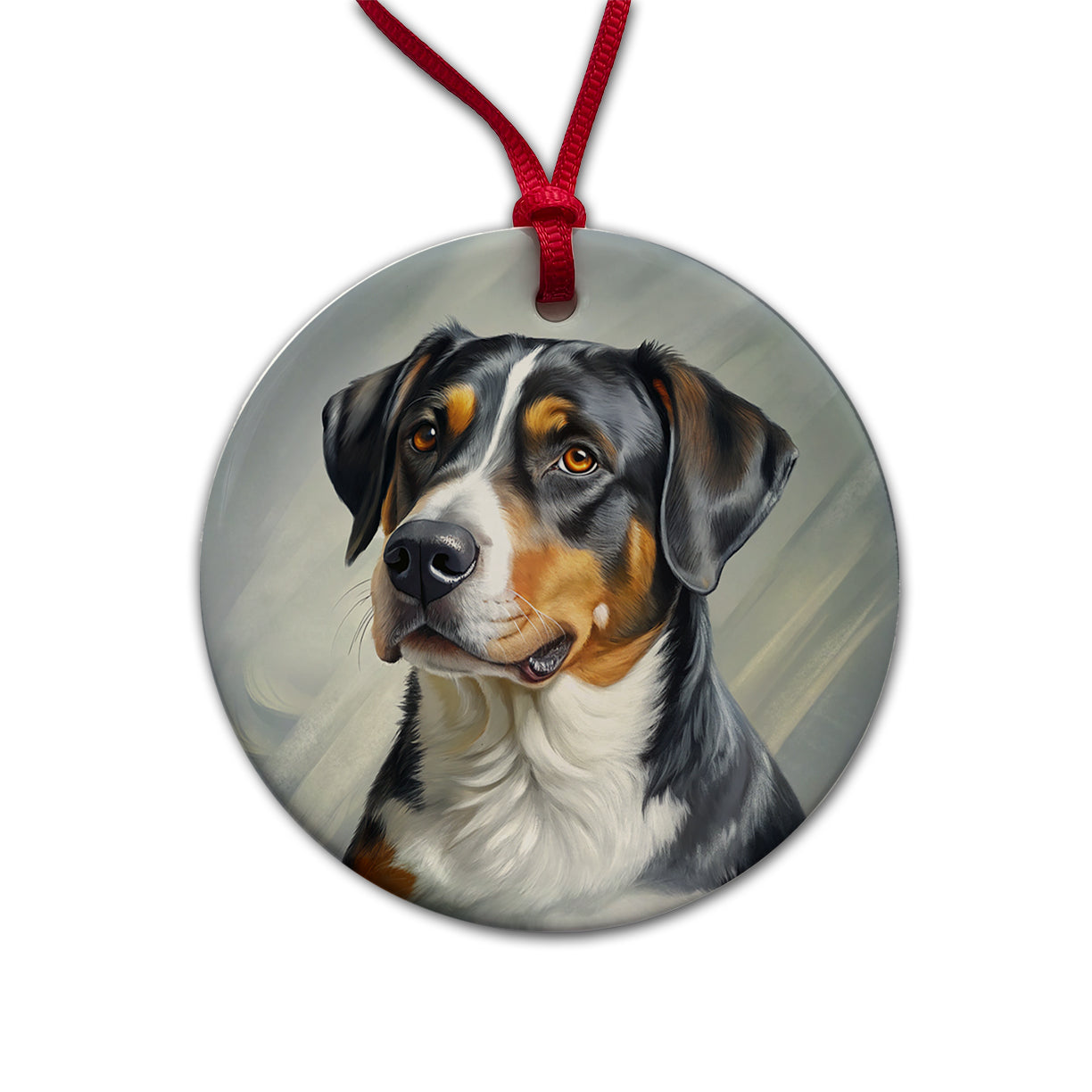 Greater Swiss Mountain Dog Illustration Round Ceramic Holiday Christmas Tree Ornament