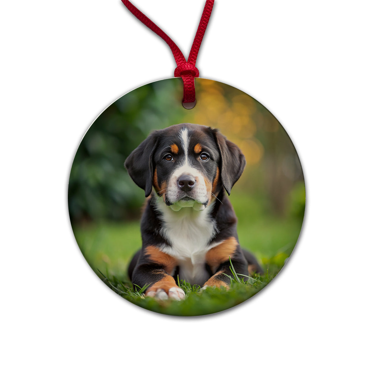 Greater Swiss Mountain Dog Puppy Photo Round Ceramic Holiday Christmas Tree Ornament