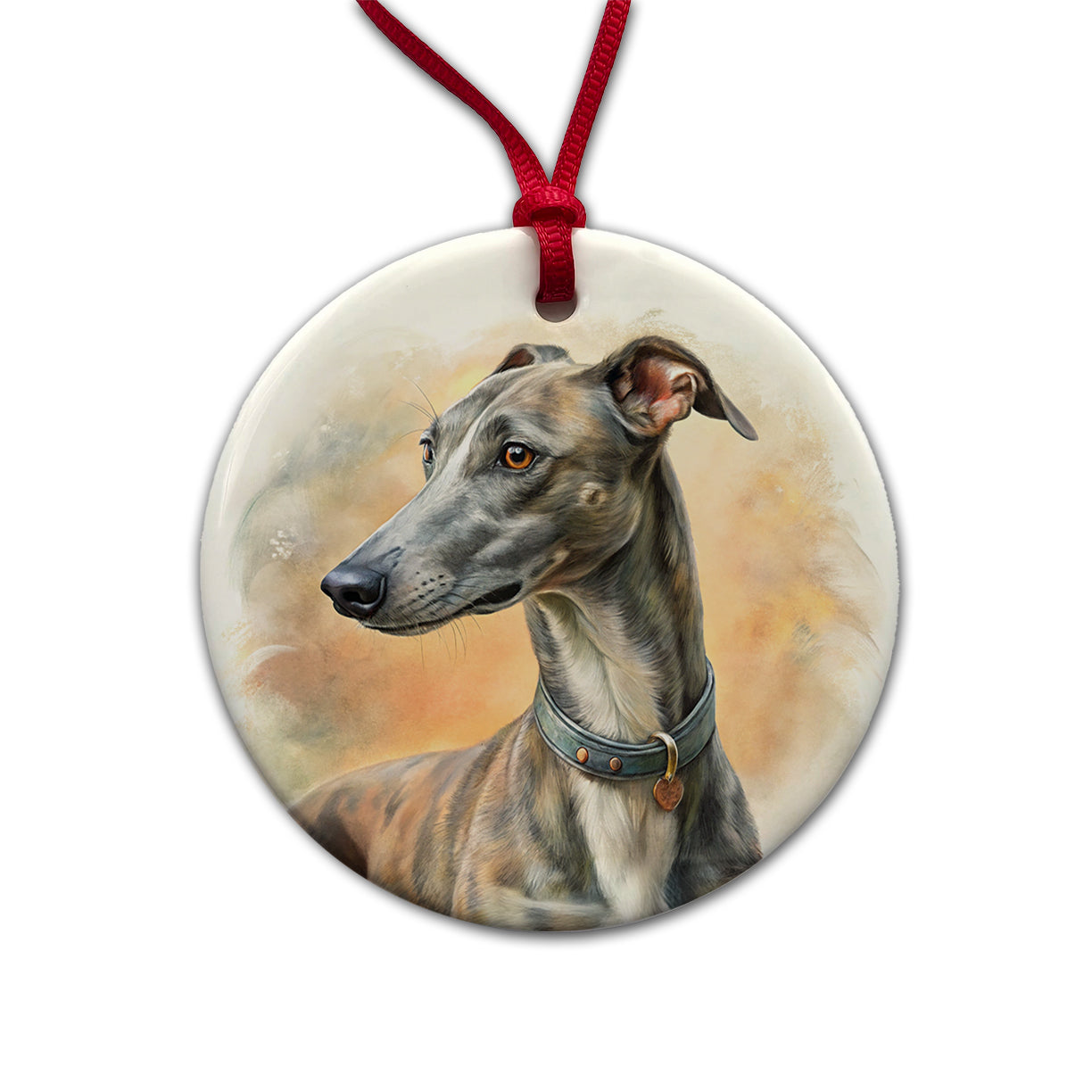 Greyhound Dog Illustration Round Ceramic Holiday Christmas Tree Ornament
