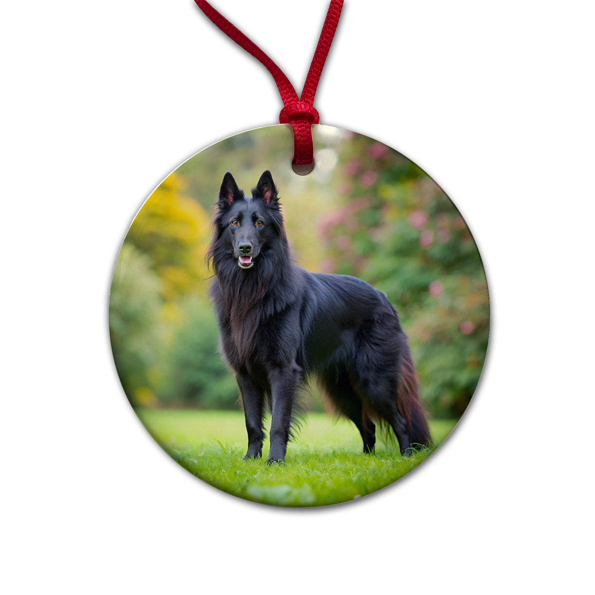 Groenendael Belgian Sheepdog Dog Photo Round Ceramic Holiday Christmas Tree Ornament