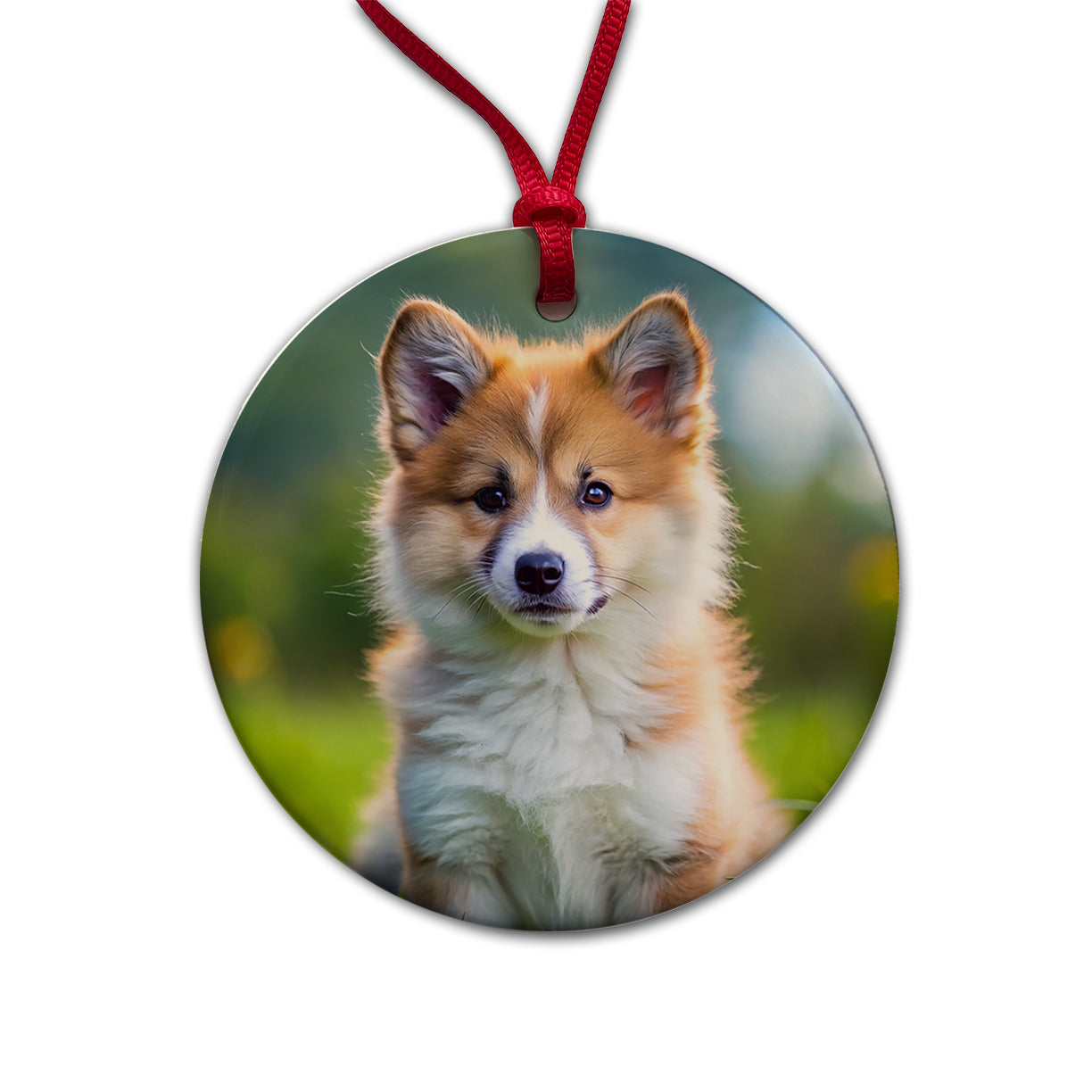 Icelandic Sheepdog Dog Puppy Photo Round Ceramic Holiday Christmas Tree Ornament