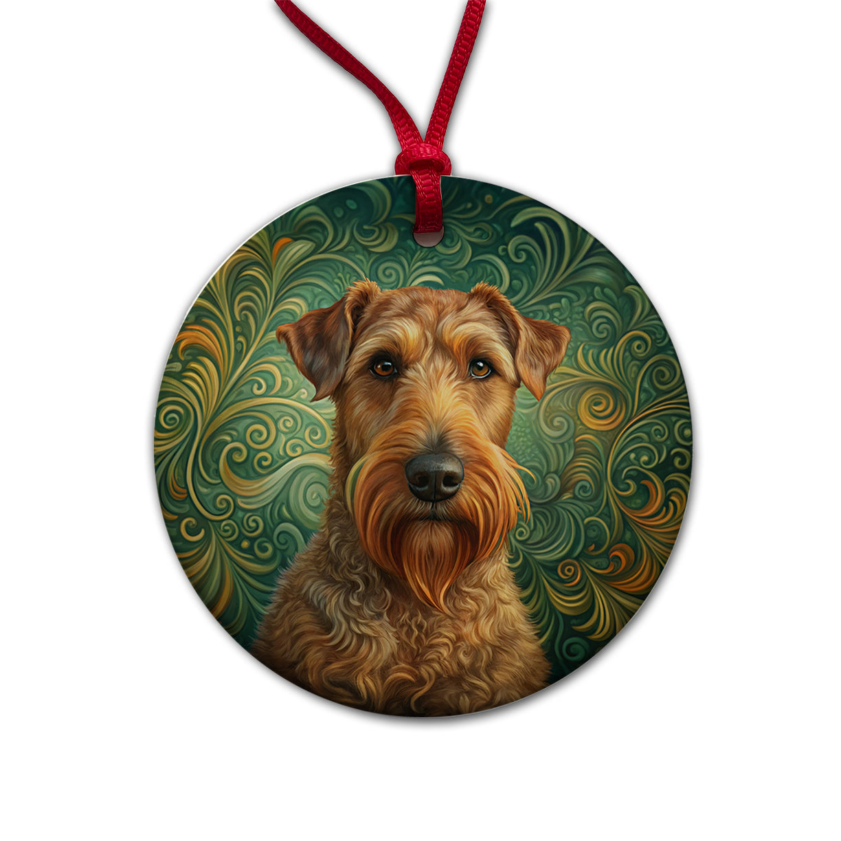 Irish Terrier Dog Art Nouveau Round Ceramic Holiday Christmas Tree Ornament