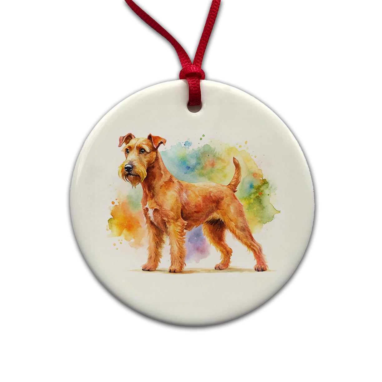 Irish Terrier Dog Watercolor Style Round Ceramic Holiday Christmas Tree Ornament