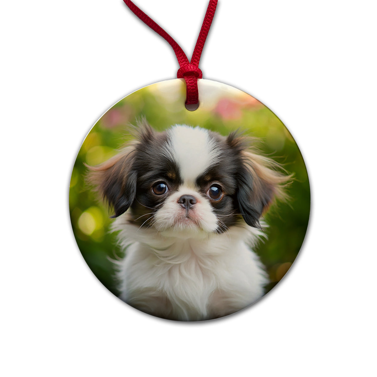 Japanese Chin Dog Puppy Photo Round Ceramic Holiday Christmas Tree Ornament