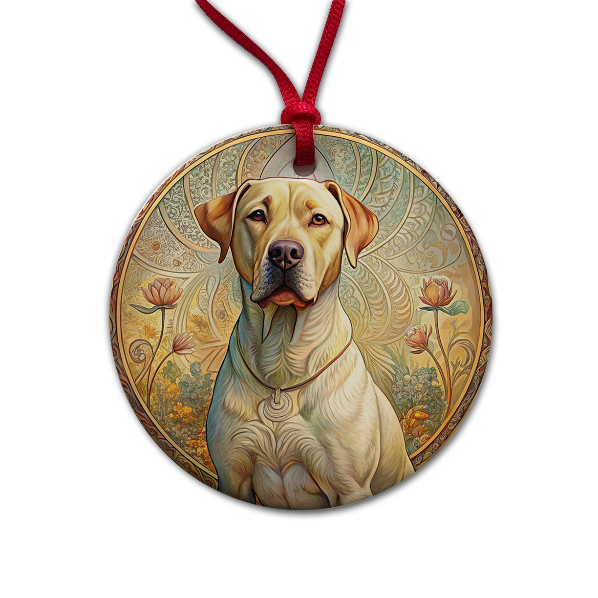 Labrabull Dog Art Nouveau Round Ceramic Holiday Christmas Tree Ornament