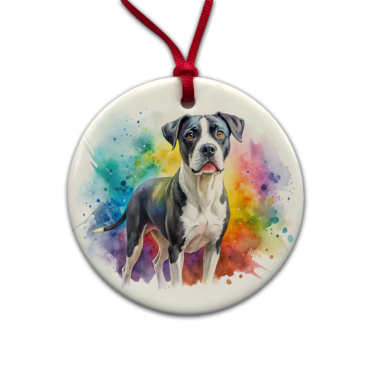 Labrabull Dog Watercolor Style Round Ceramic Holiday Christmas Tree Ornament
