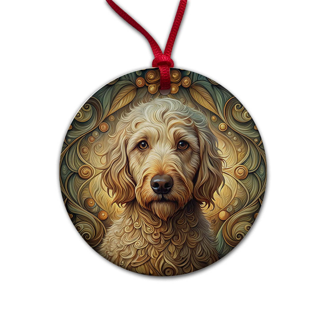 Labradoodle Dog Art Nouveau Round Ceramic Holiday Christmas Tree Ornament
