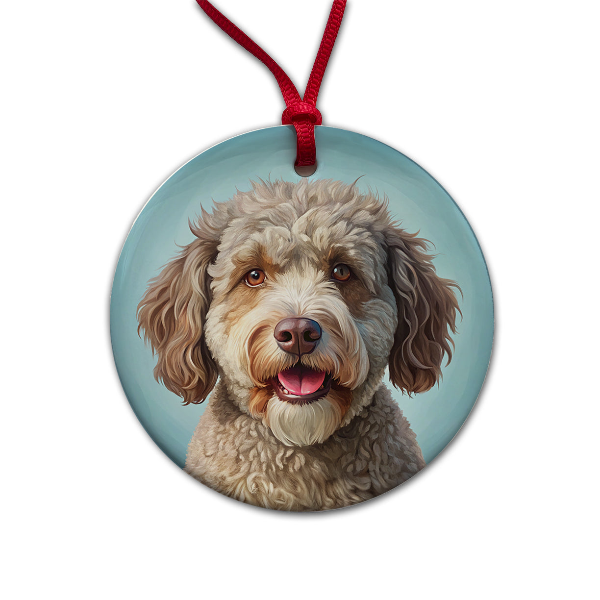 Lagotto Romagnolo Dog Illustration Round Ceramic Holiday Christmas Tree Ornament