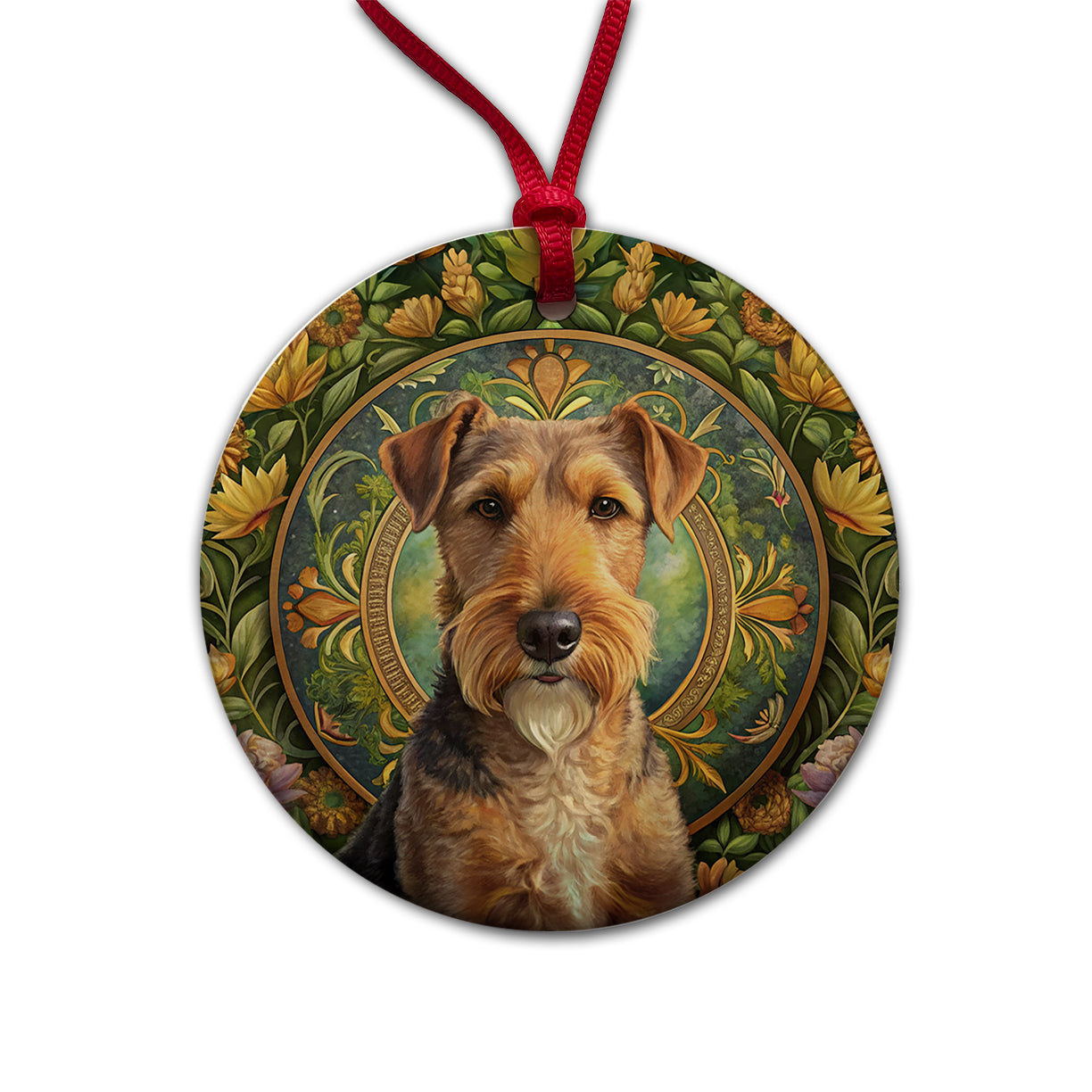 Lakeland Terrier Dog Art Nouveau Round Ceramic Holiday Christmas Tree Ornament