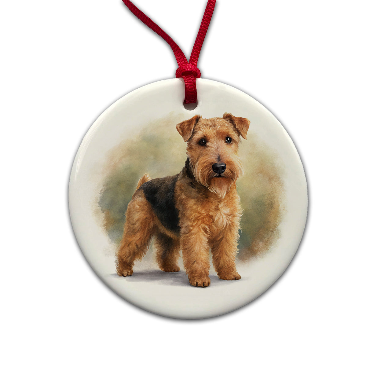 Lakeland Terrier Dog Illustration Round Ceramic Holiday Christmas Tree Ornament