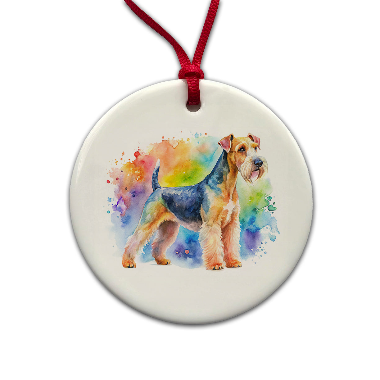Lakeland Terrier Dog Watercolor Style Round Ceramic Holiday Christmas Tree Ornament