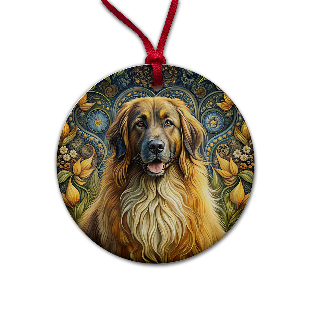 Leonberger Dog Art Nouveau Round Ceramic Holiday Christmas Tree Ornament