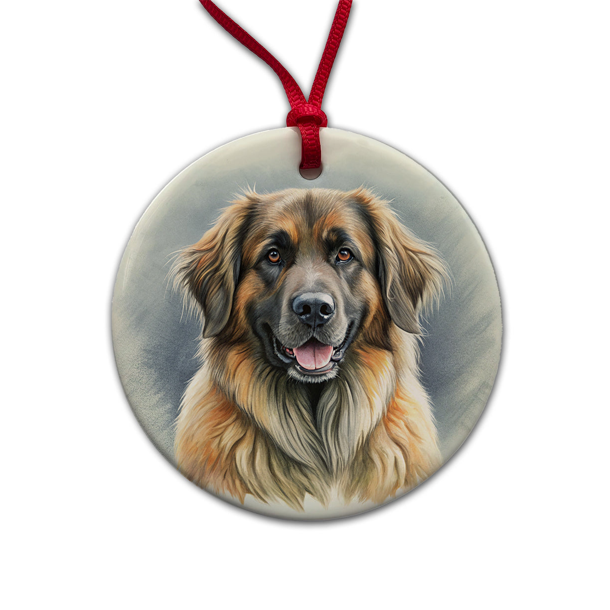 Leonberger Dog Illustration Round Ceramic Holiday Christmas Tree Ornament