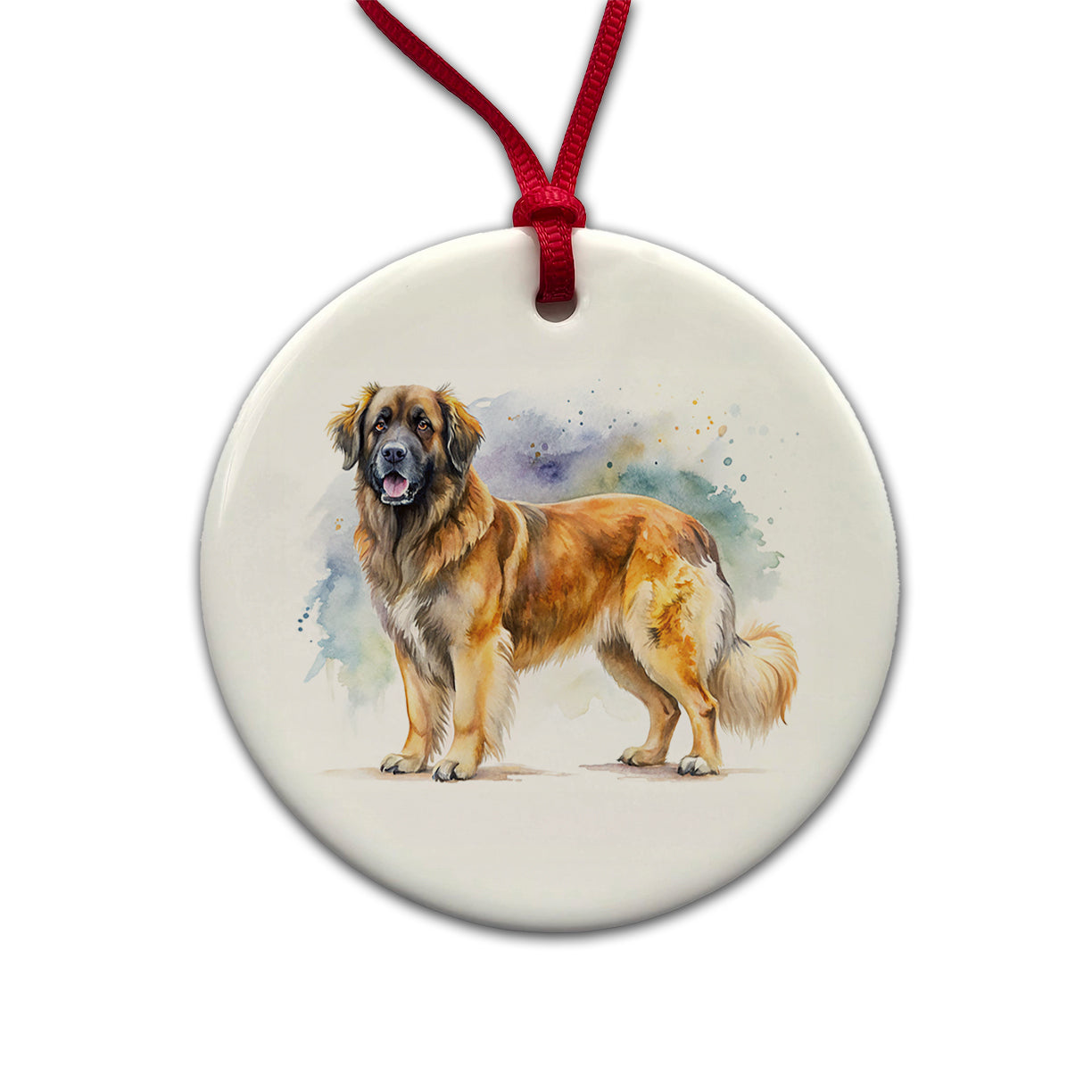 Leonberger Dog Watercolor Style Round Ceramic Holiday Christmas Tree Ornament
