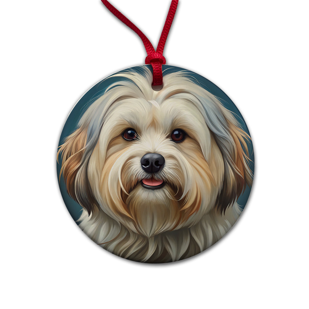 Lhasa Apso Dog Illustration Round Ceramic Holiday Christmas Tree Ornament