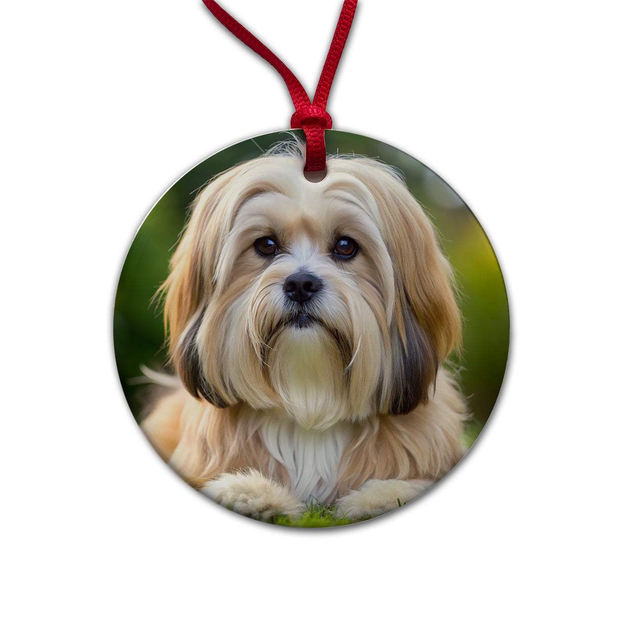 Lhasa Apso Dog Photo Round Ceramic Holiday Christmas Tree Ornament