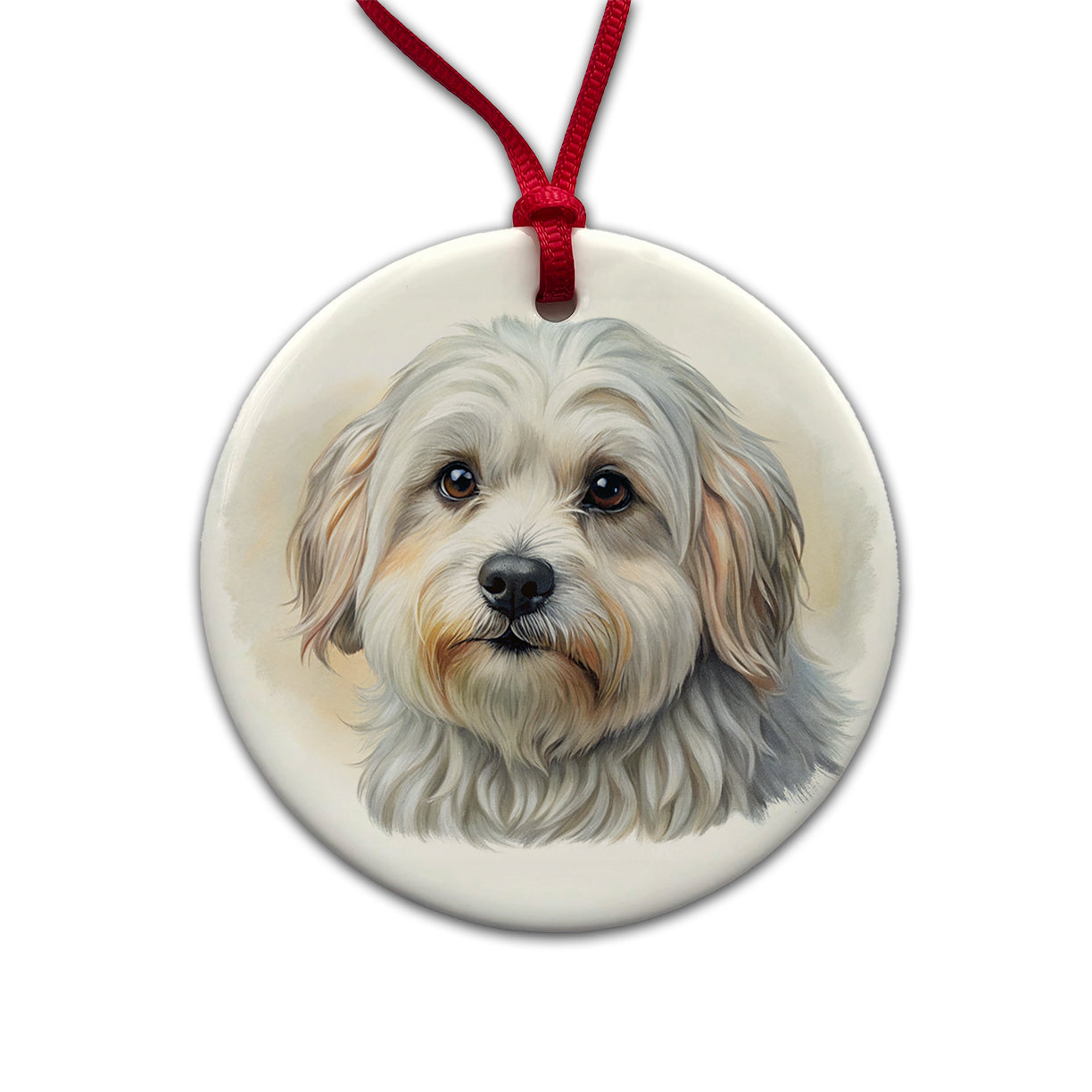 Lowchen Little Lion Dog Illustration Round Ceramic Holiday Christmas Tree Ornament