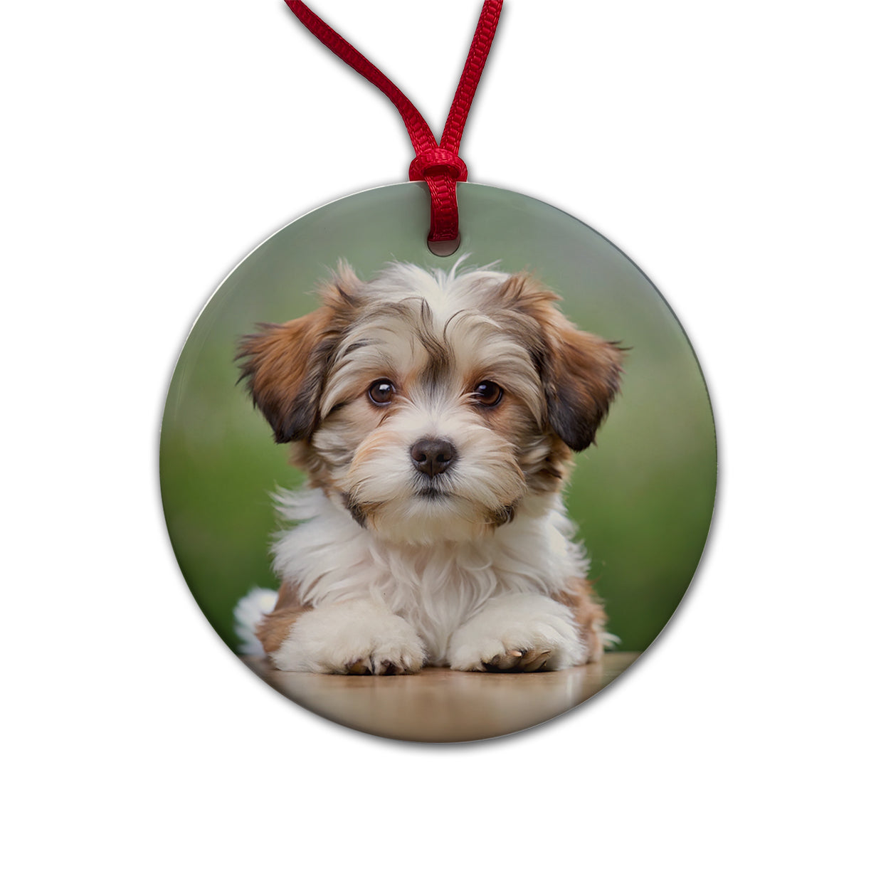 Lowchen Little Lion Dog Puppy Photo Round Ceramic Holiday Christmas Tree Ornament