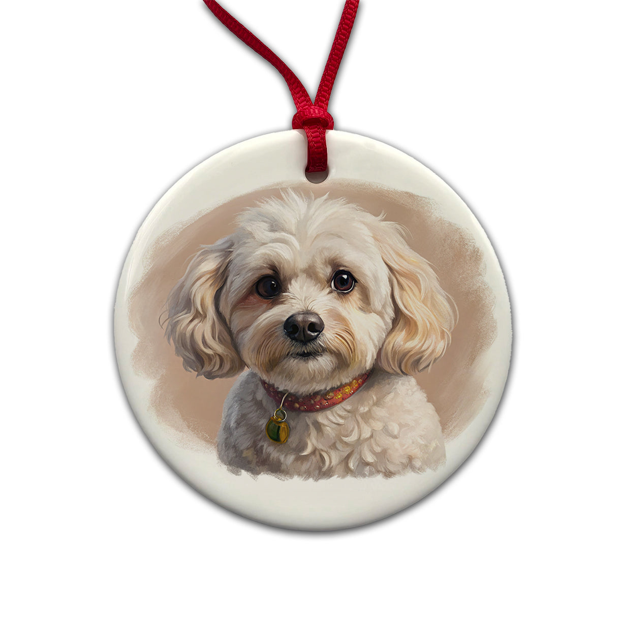 Maltipoo Dog Illustration Round Ceramic Holiday Christmas Tree Ornament