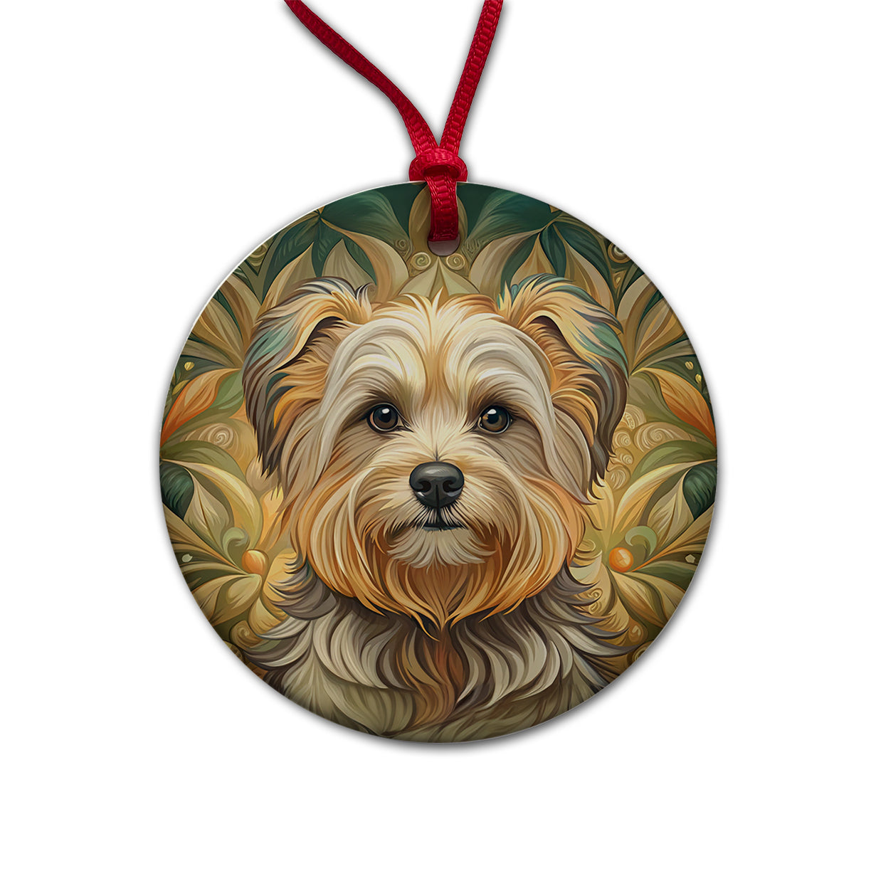 Morkie Dog Art Nouveau Round Ceramic Holiday Christmas Tree Ornament