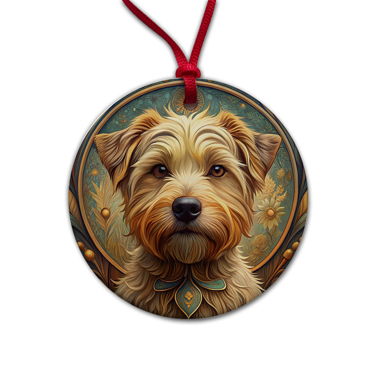 Norfolk Terrier Dog Art Nouveau Round Ceramic Holiday Christmas Tree Ornament