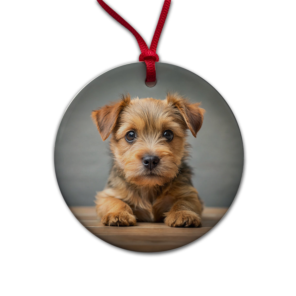 Norfolk Terrier Dog Puppy Photo Round Ceramic Holiday Christmas Tree Ornament