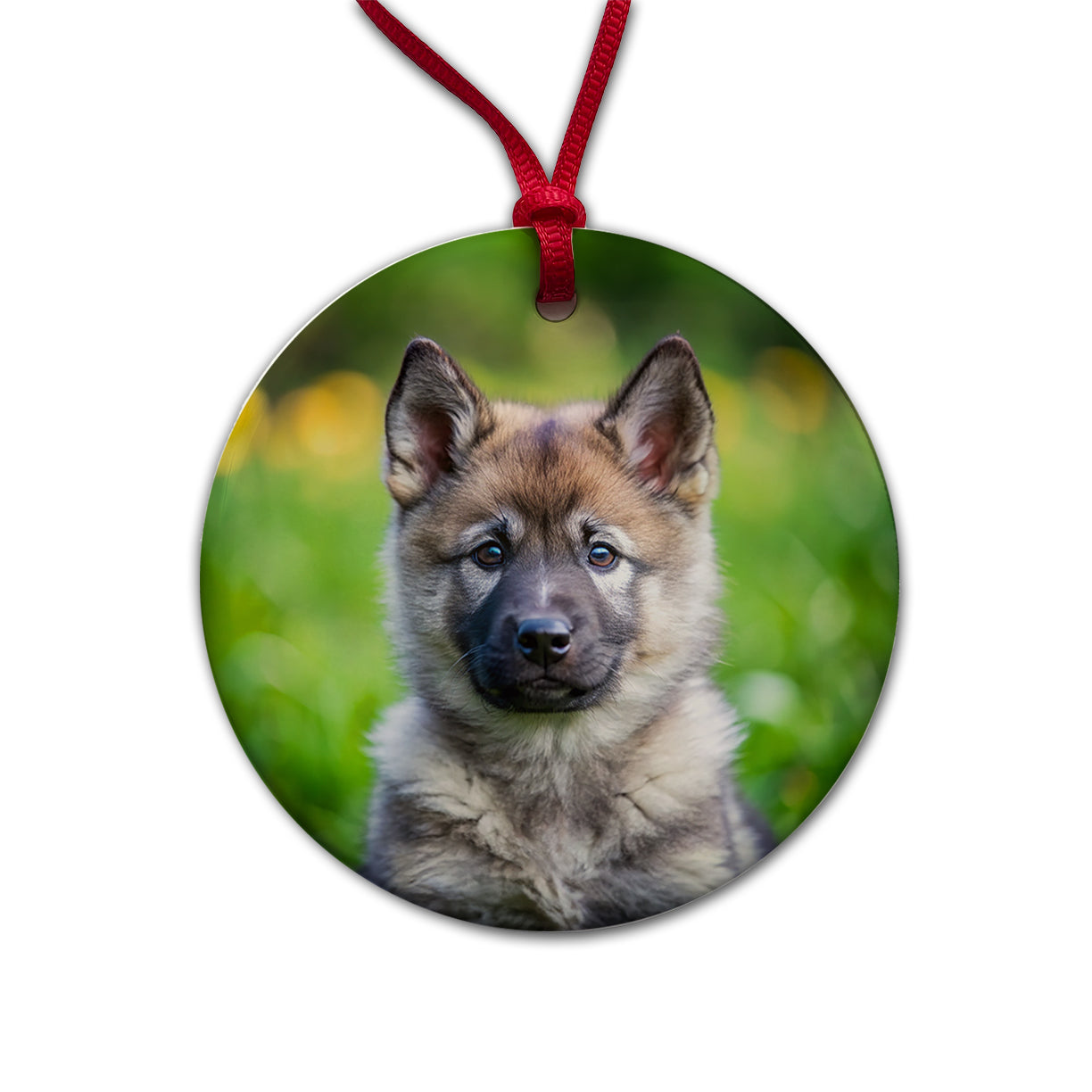 Norwegian Elkhound Dog Puppy Photo Round Ceramic Holiday Christmas Tree Ornament