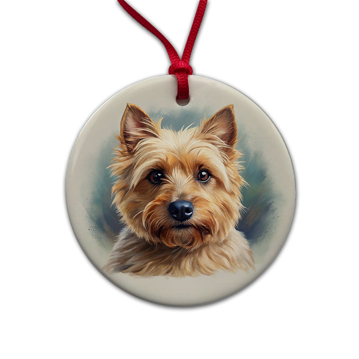 Norwich Terrier Dog Illustration Round Ceramic Holiday Christmas Tree Ornament