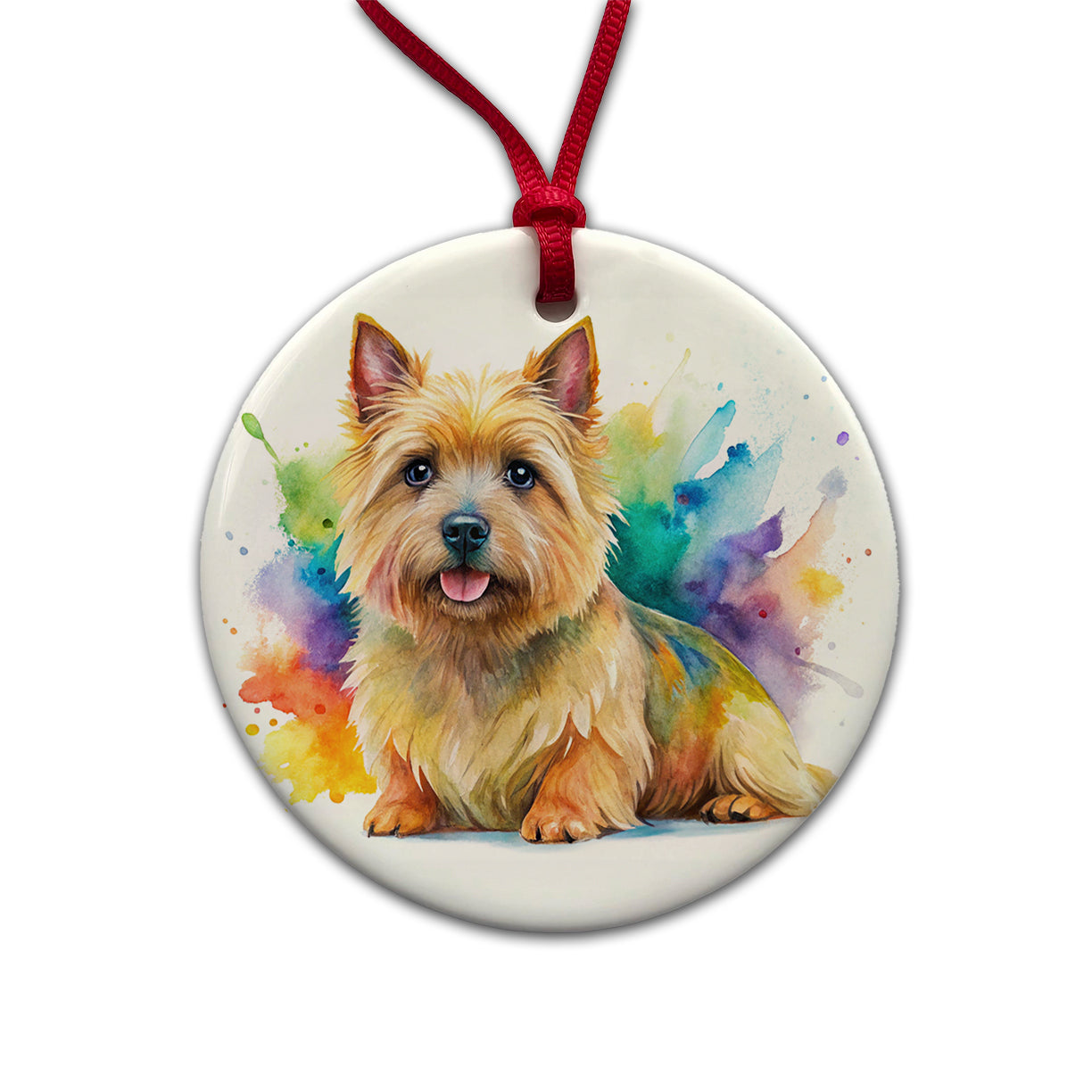 Norwich Terrier Dog Watercolor Style Round Ceramic Holiday Christmas Tree Ornament