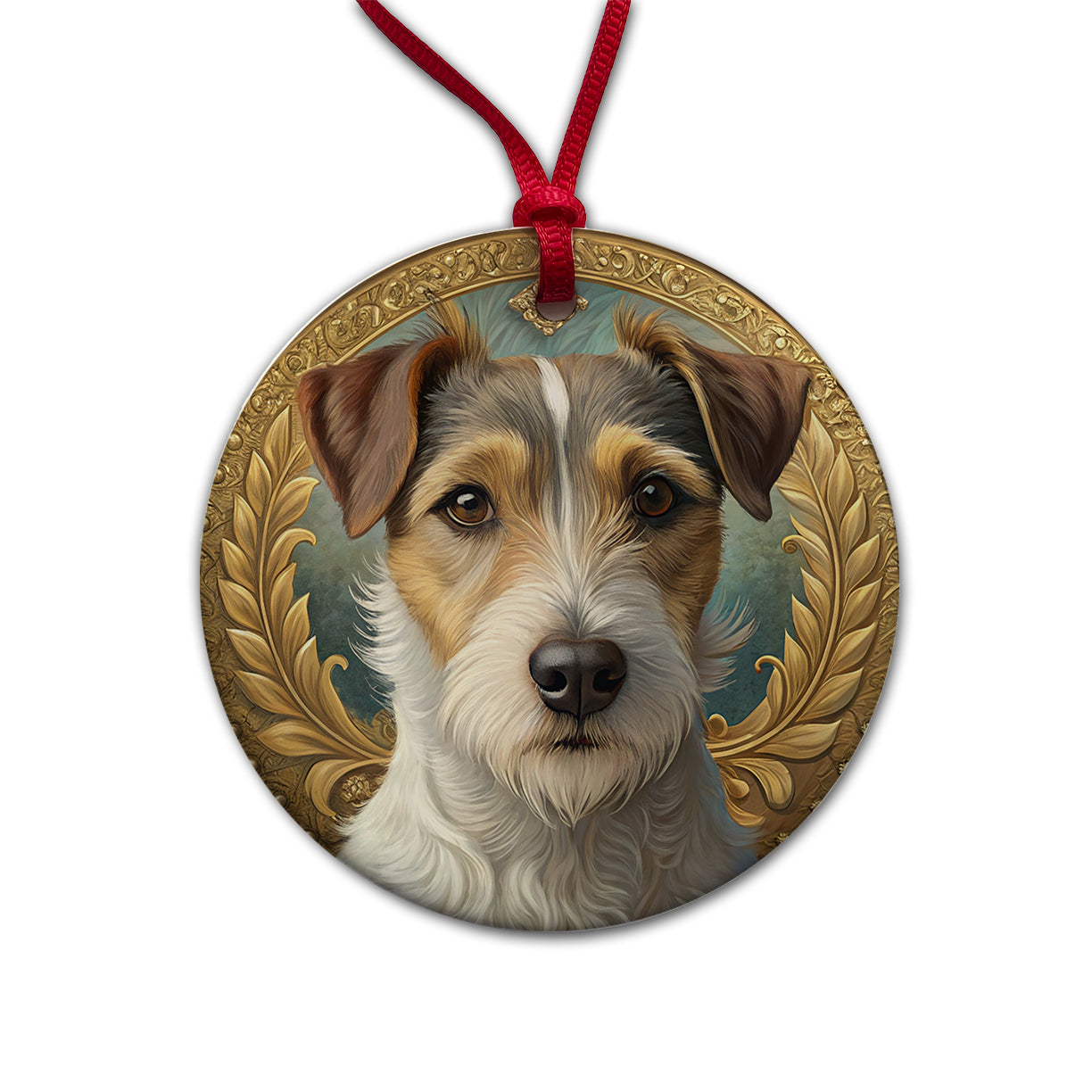 Parson Russell Terrier Dog Art Nouveau Round Ceramic Holiday Christmas Tree Ornament