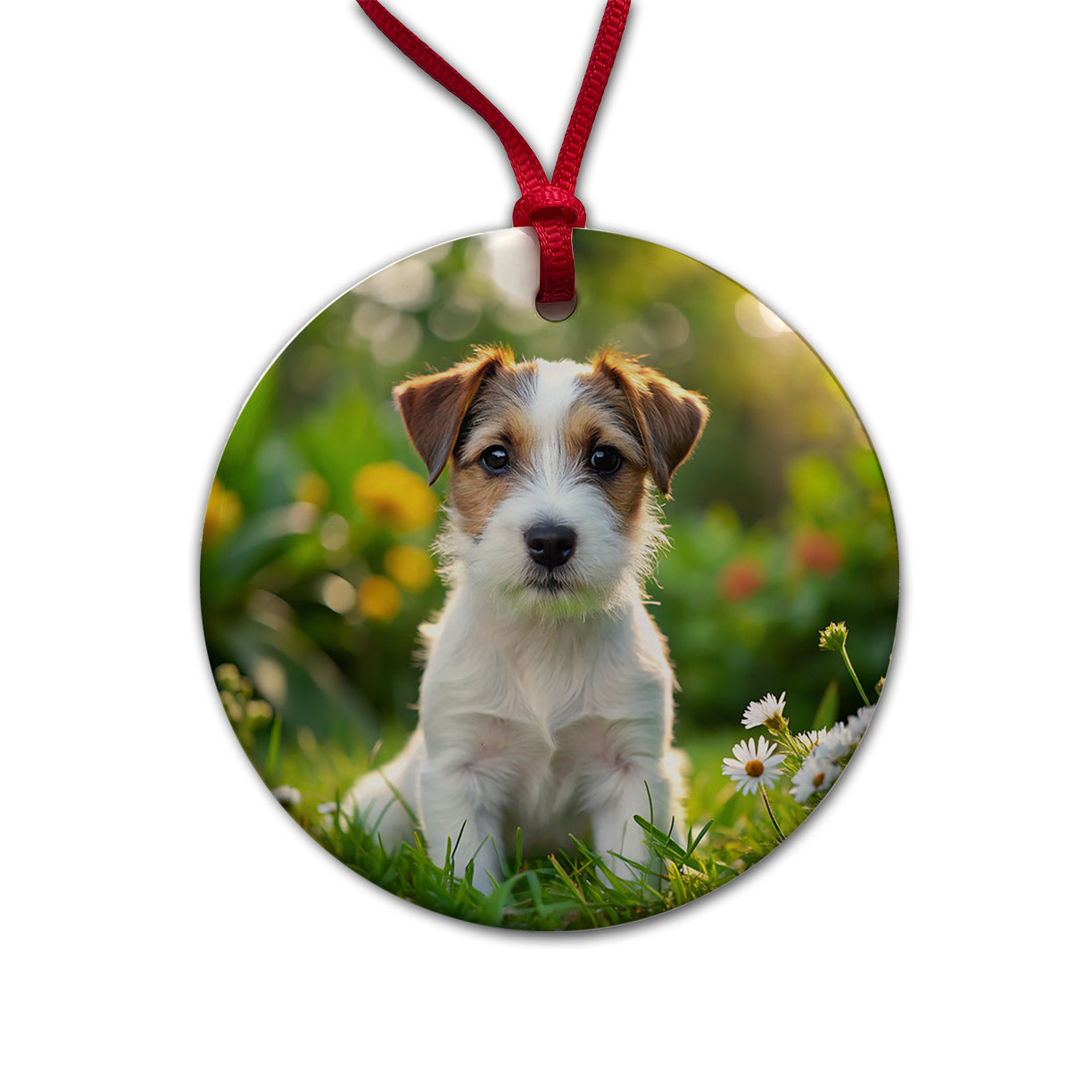 Parson Russell Terrier Dog Puppy Photo Round Ceramic Holiday Christmas Tree Ornament