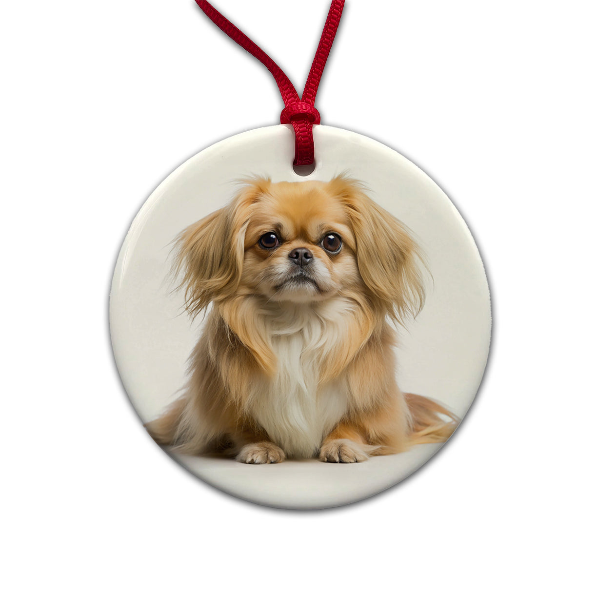 Pekapoo Dog Photo Round Ceramic Holiday Christmas Tree Ornament