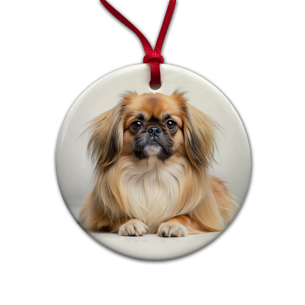 Pekingese Dog Photo Round Ceramic Holiday Christmas Tree Ornament