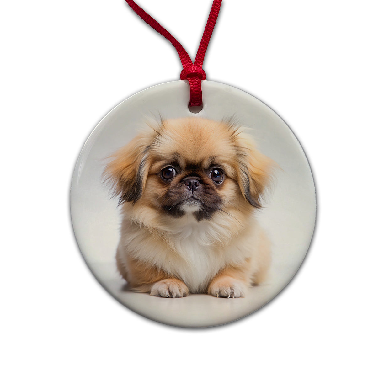 Pekingese Dog Puppy Photo Round Ceramic Holiday Christmas Tree Ornament