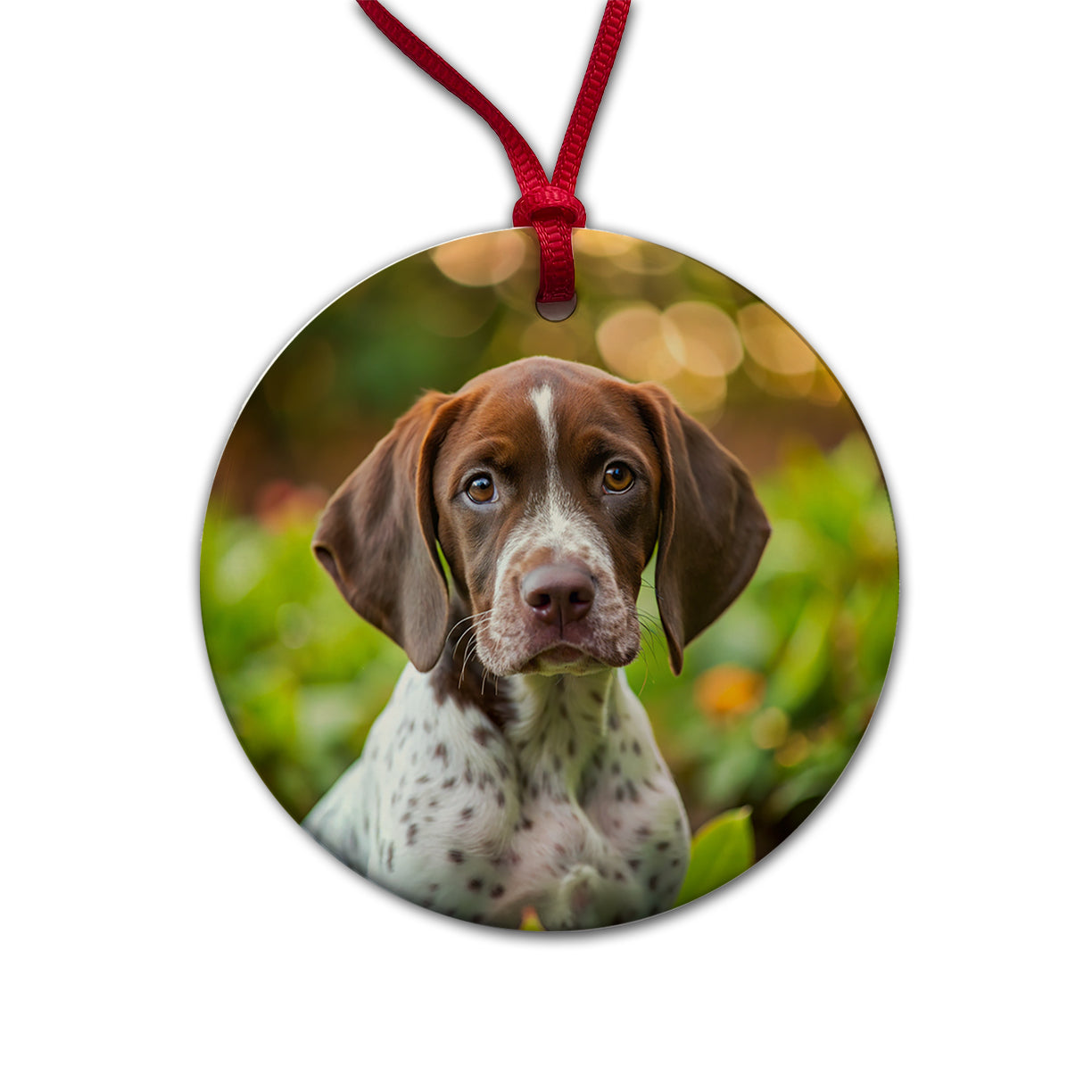 Pointer Dog Puppy Photo Round Ceramic Holiday Christmas Tree Ornament