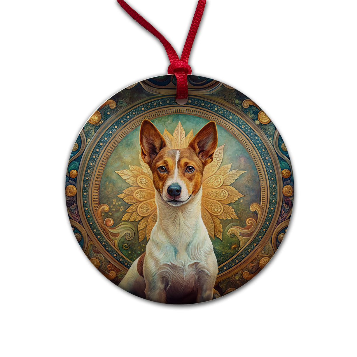 Portuguese Podengo Pequeno Dog Art Nouveau Round Ceramic Holiday Christmas Tree Ornament