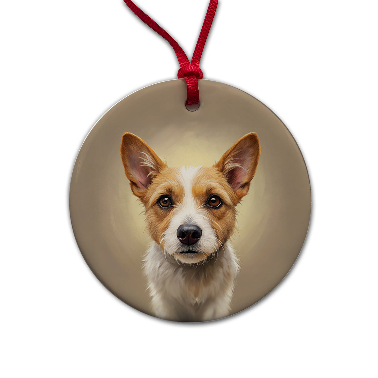 Portuguese Podengo Pequeno Dog Illustration Round Ceramic Holiday Christmas Tree Ornament