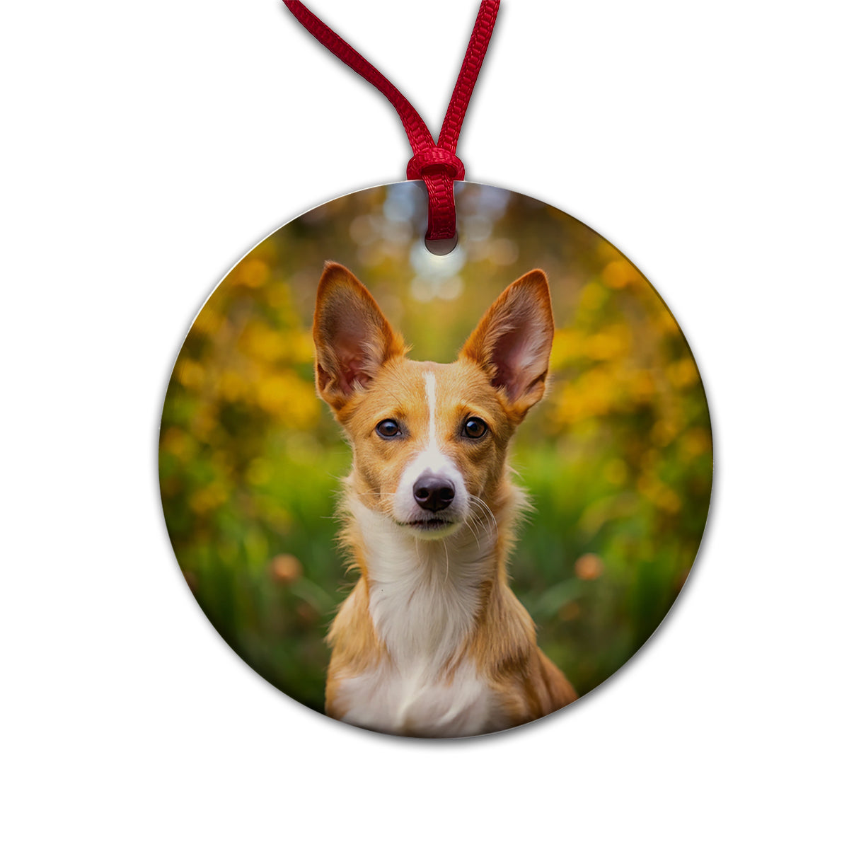 Portuguese Podengo Pequeno Dog Photo Round Ceramic Holiday Christmas Tree Ornament