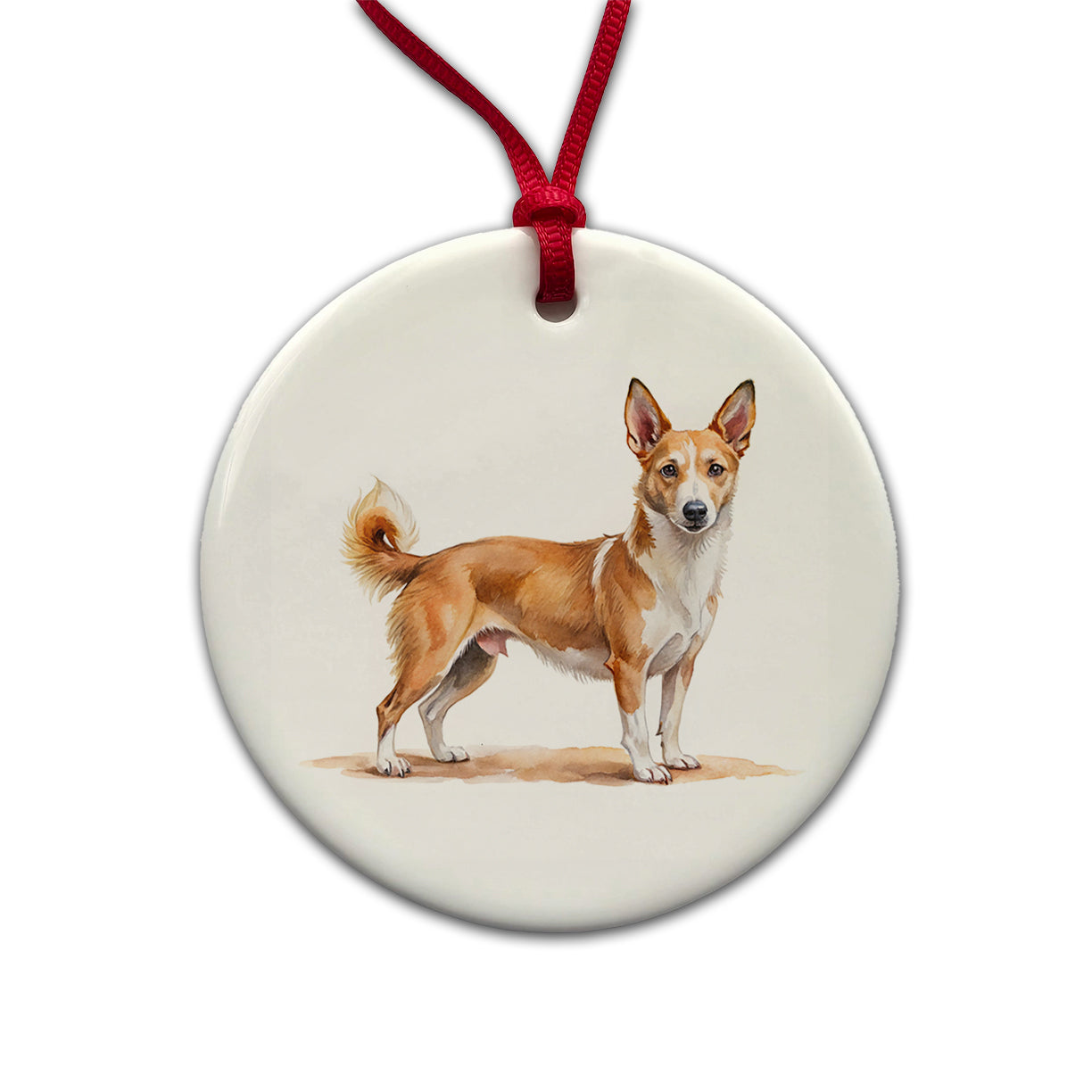 Portuguese Podengo Pequeno Dog Watercolor Style Round Ceramic Holiday Christmas Tree Ornament