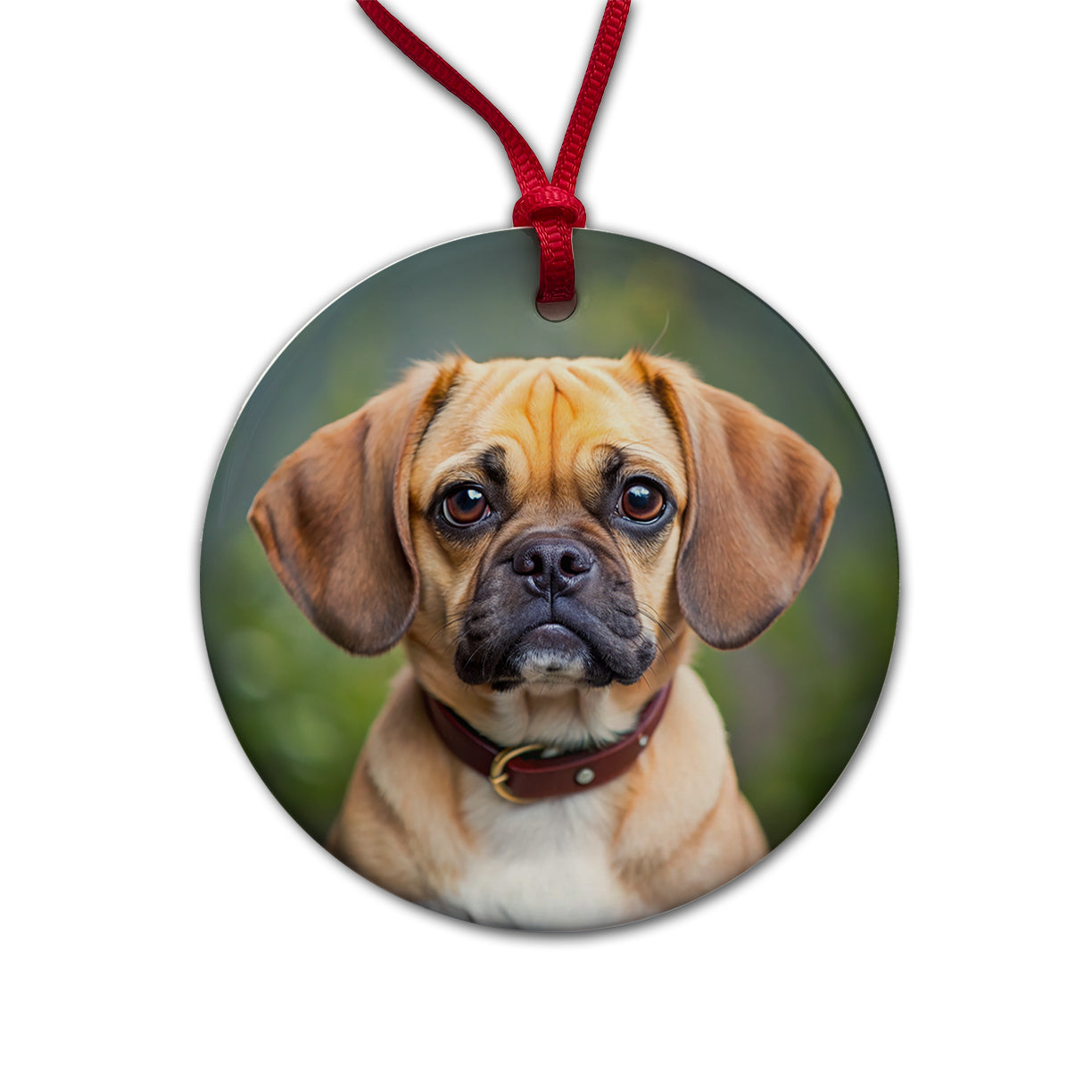 Puggle Dog Photo Round Ceramic Holiday Christmas Tree Ornament