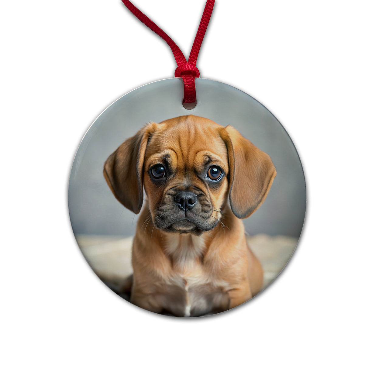 Puggle Dog Puppy Photo Round Ceramic Holiday Christmas Tree Ornament