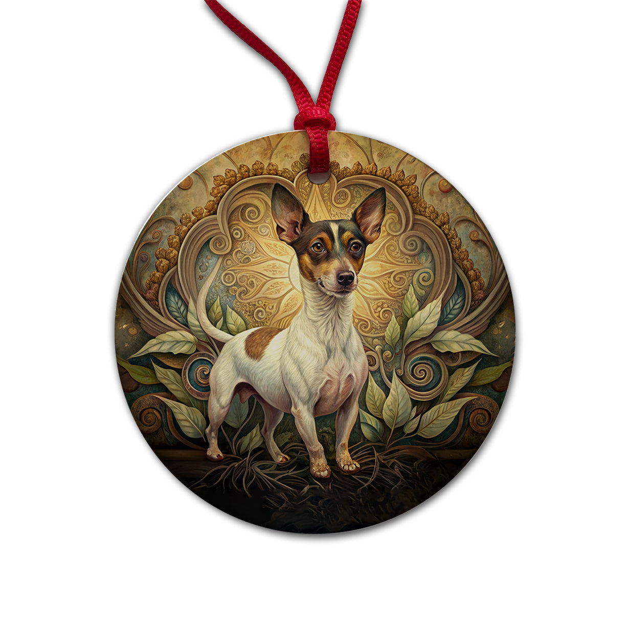 Rat Terrier Dog Art Nouveau Round Ceramic Holiday Christmas Tree Ornament