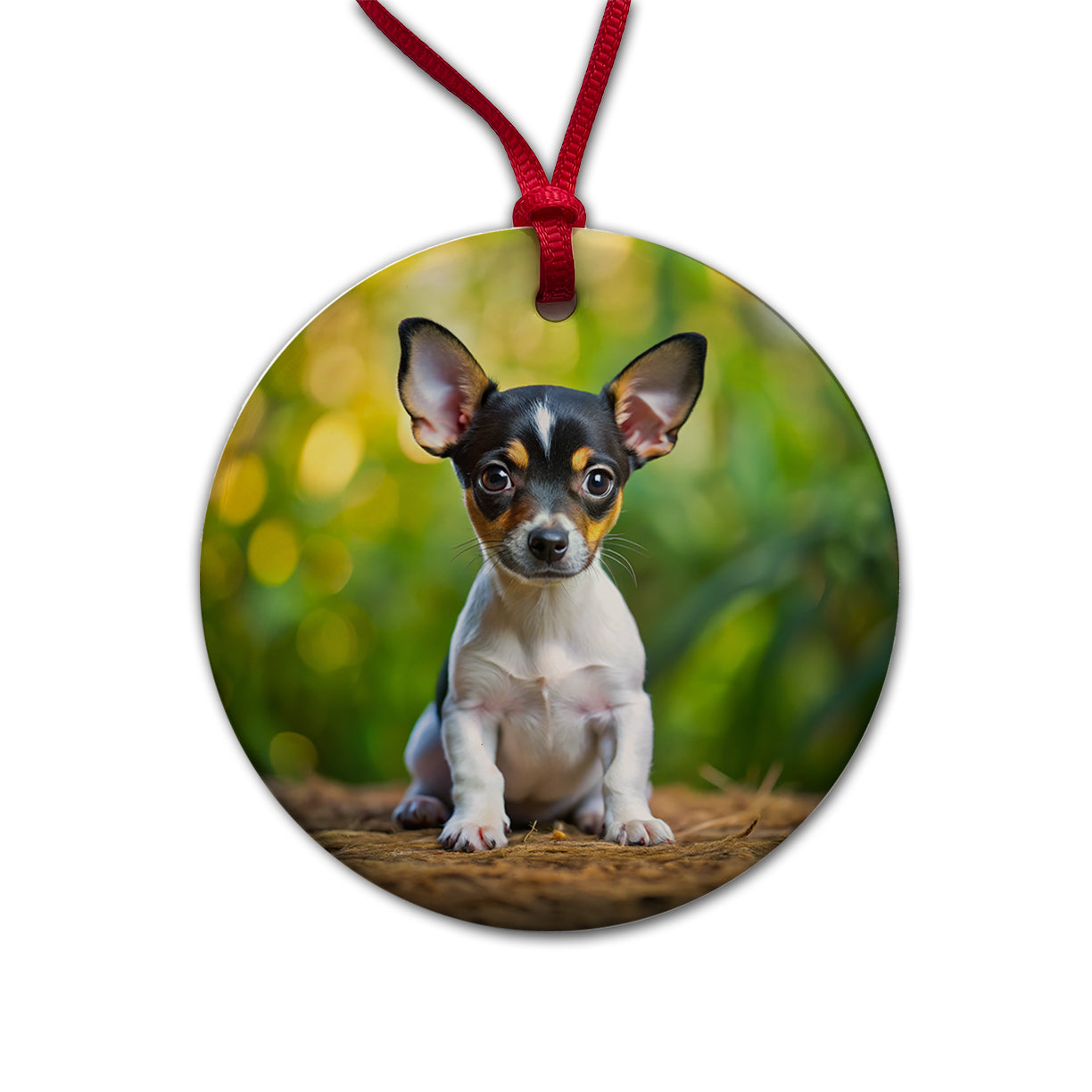 Rat Terrier Dog Puppy Photo Round Ceramic Holiday Christmas Tree Ornament