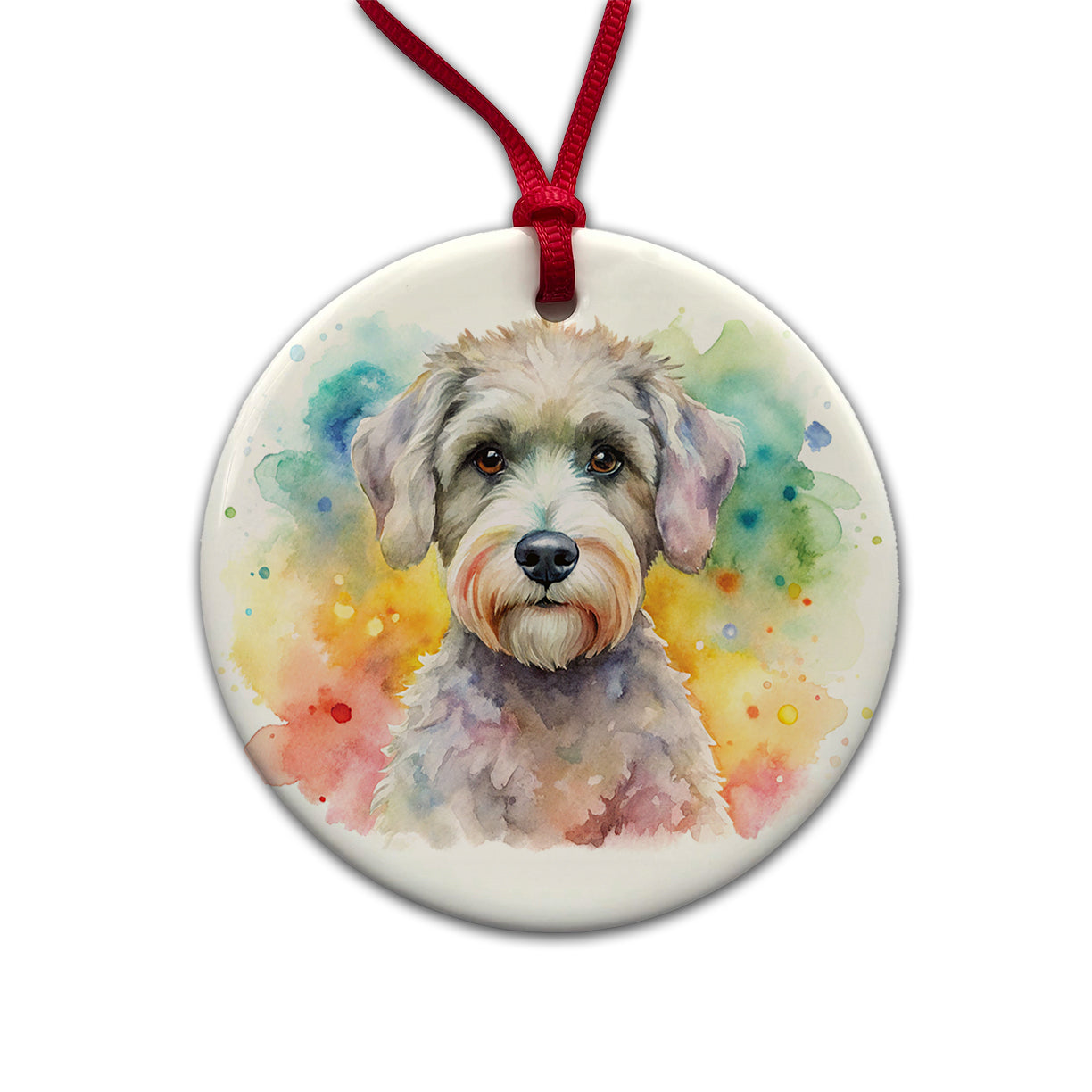 Schnoodle Dog Watercolor Style Round Ceramic Holiday Christmas Tree Ornament