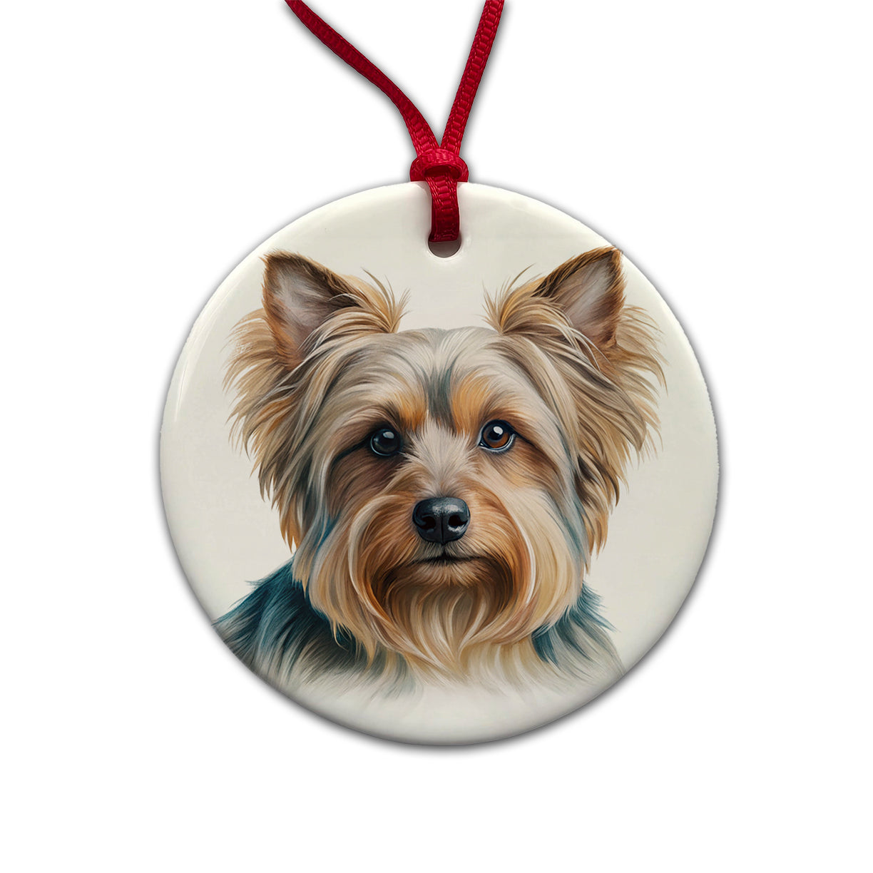 Silky Terrier Dog Illustration Round Ceramic Holiday Christmas Tree Ornament