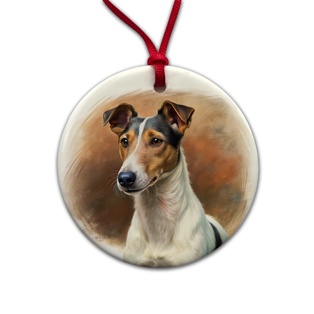 Smooth Fox Terrier Dog Illustration Round Ceramic Holiday Christmas Tree Ornament
