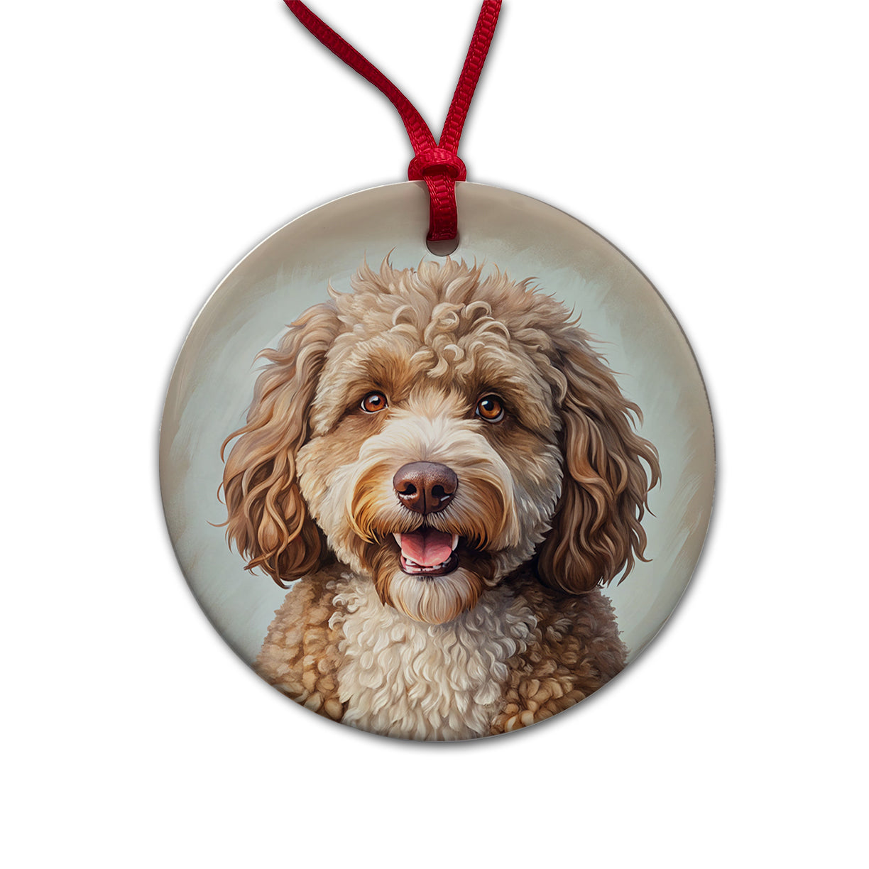 Spanish Water Dog Illustration Round Ceramic Holiday Christmas Tree Ornament