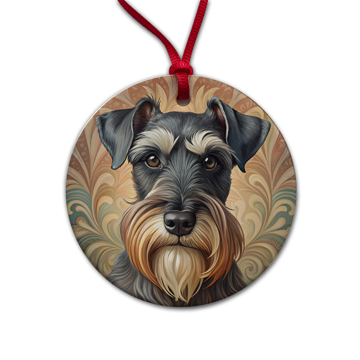 Standard Schnauzer Dog Art Nouveau Round Ceramic Holiday Christmas Tree Ornament