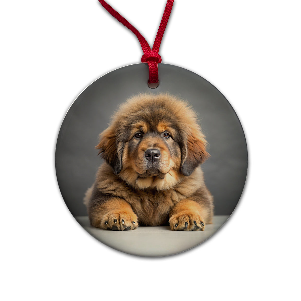 Tibetan Mastiff Dog Puppy Photo Round Ceramic Holiday Christmas Tree Ornament